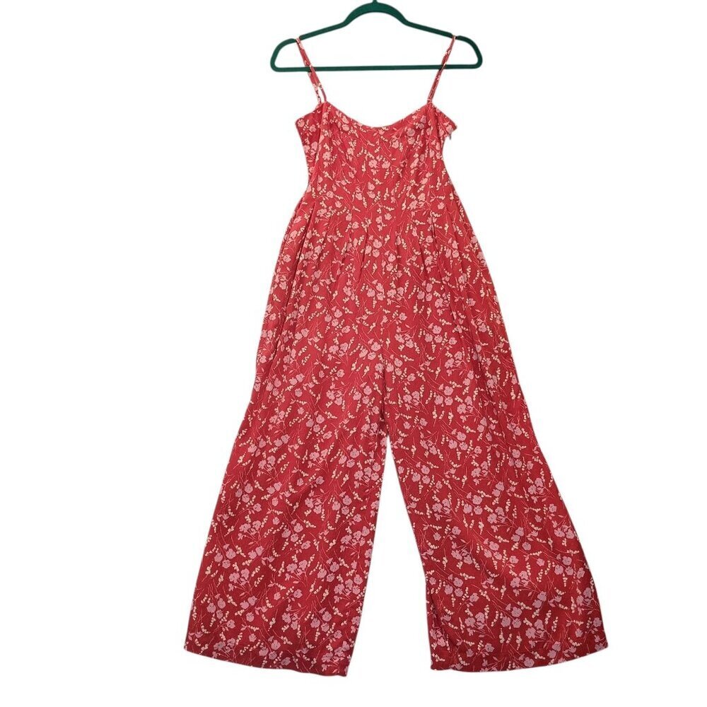 Urban Outfitters Cropped Floral Jumpsuit Spaghetti Straps Red Wide Legs Size XS